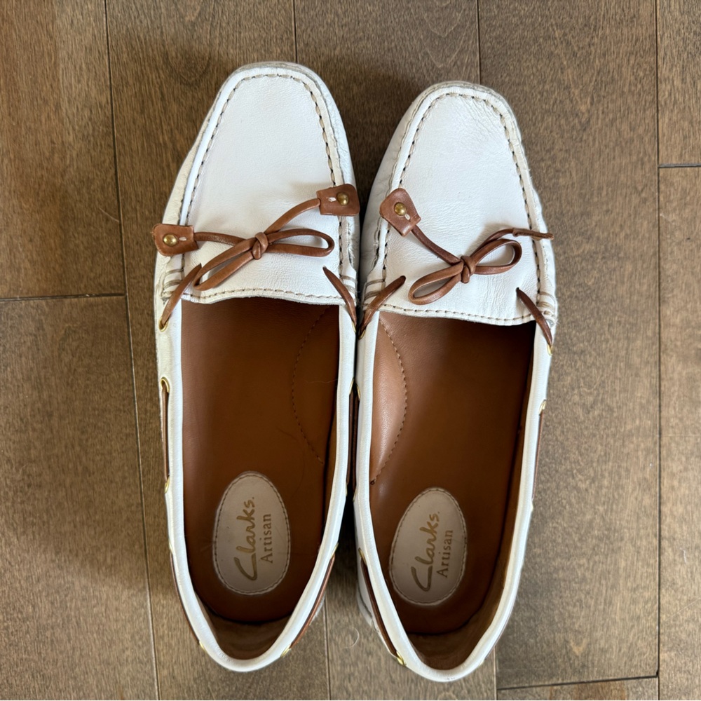 Clarks White Leather Boat Shoes